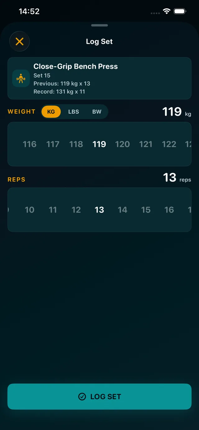 Log Set screen